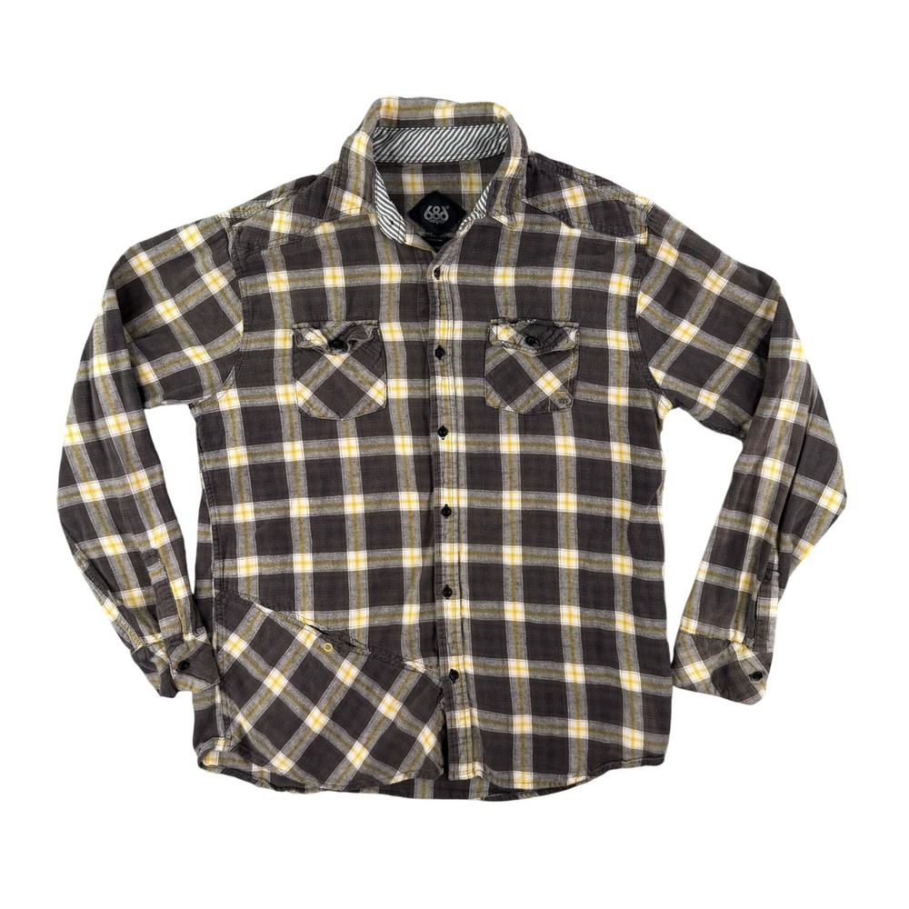 686 Flannel‎ Shirt Mens XL Brown Plaid Long Sleeve Button Up 100% Cotton
